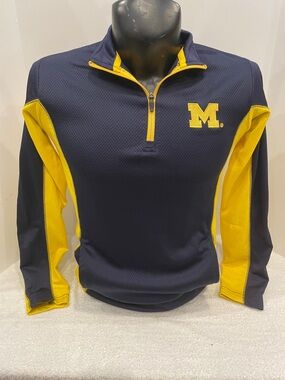 Adult Dark Navy and Yellow University of Michigan 1/4 Zip Long Slee Pullover